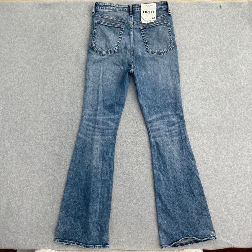 Rag & Bone Casey High Rise Flare Jeans Norwalk Blue Stretch Denim Womens 28x34 - Picture 5 of 13